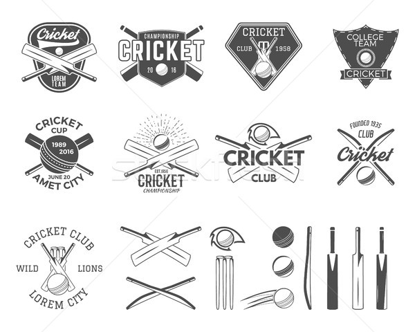 Stock photo: Set of cricket sports logo templates. Cricketer emblems and gear, equipment symbols. Sporting tee de