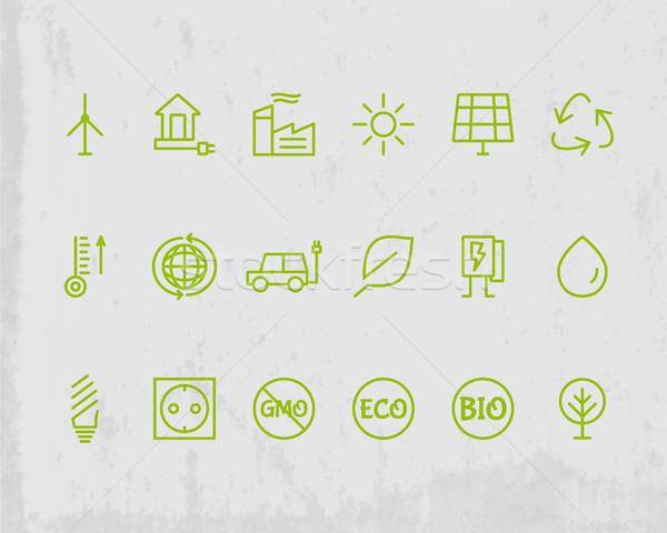 Green, Ecology and environmental protection outline icon set. Thin line design. Eco technologies. Is Stock photo © JeksonGraphics