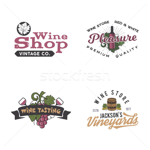 Wine logos, labels set. Winery, wine shop, vineyards badges collection. Retro Drink symbol. Typograp Stock photo © JeksonGraphics