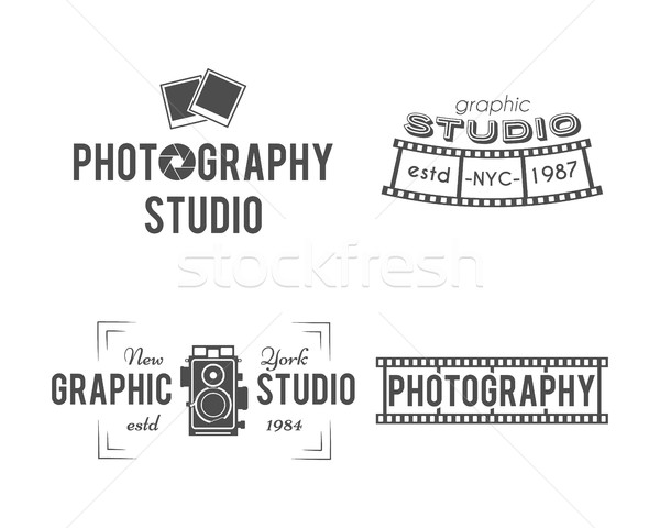 Vintage Photography Badges, Labels. Monochrome design with stylish old cameras and elements. Retro s Stock photo © JeksonGraphics