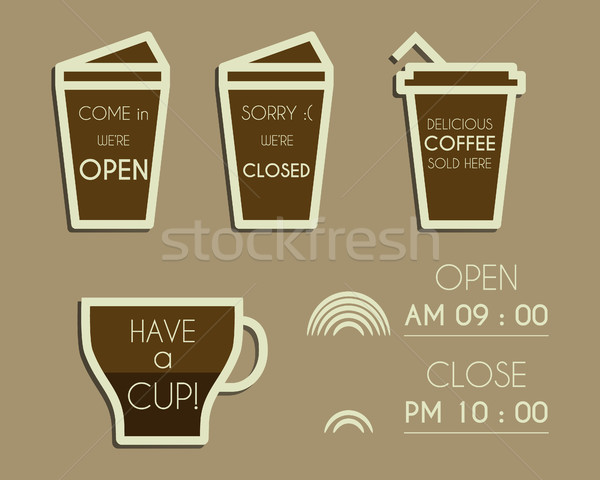 Coffee signs. Open and Closed elements. Dream coffee design with infographic elements. Isolated on b Stock photo © JeksonGraphics