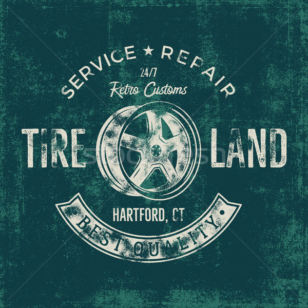 Garage service vintage tee design graphics, Tire land, repair service typography print. T-shirt stam Stock photo © JeksonGraphics