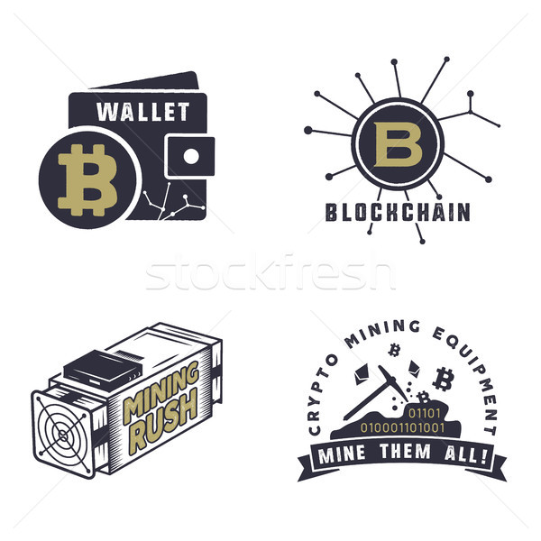 Blockchain, bitcoin, crypto currencies emblems and concepts. Digital assets logos. Vintage hand draw Stock photo © JeksonGraphics