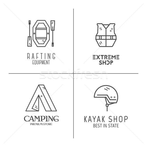 Collection of minimalistic rafting logos, labels or line badges. Outdoor adventure, monochrome desig Stock photo © JeksonGraphics