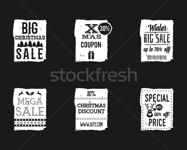 Foto stock: Establecer · Navidad · venta · tinta · acuarela · banners