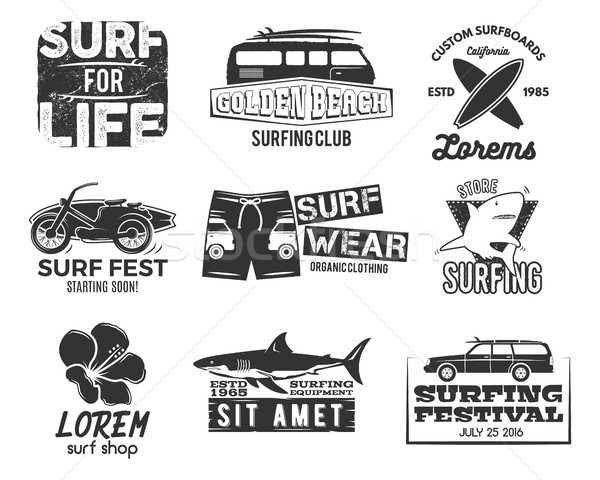 Set of Vintage Surfing Graphics and Emblems for web design or print. Surfer, beach style logo . Surf Stock photo © JeksonGraphics