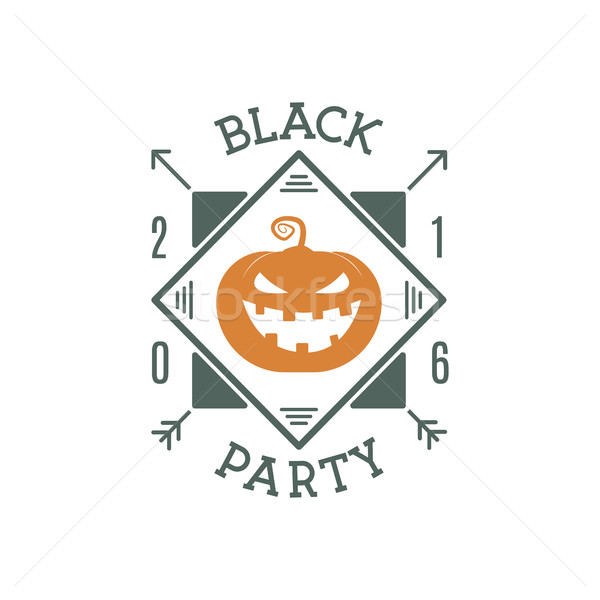 Happy Halloween 2016 black party invitation label. Typography insignia for celebration holiday. Retr Stock photo © JeksonGraphics