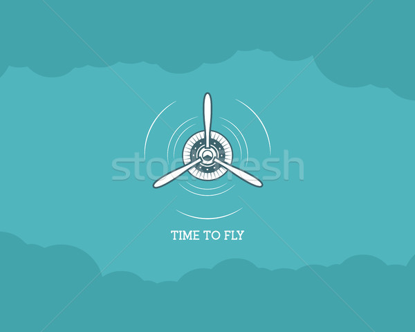 Jahrgang Flugzeug Himmel Propeller Emblem Doppeldecker Stock foto © JeksonGraphics