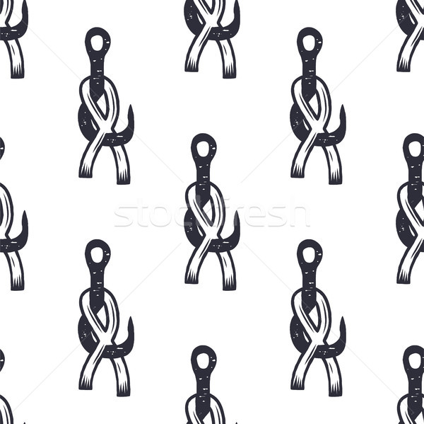 Vintage hand drawn fishing hook pattern design. Seamless wallpaper. Monochrome retro design. Vector  Stock photo © JeksonGraphics