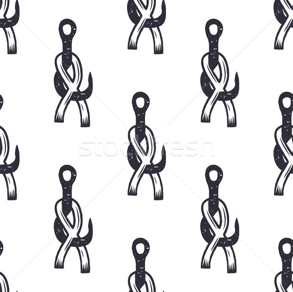 Vintage hand drawn fishing hook pattern design. Seamless wallpaper. Monochrome retro design. Vector  Stock photo © JeksonGraphics