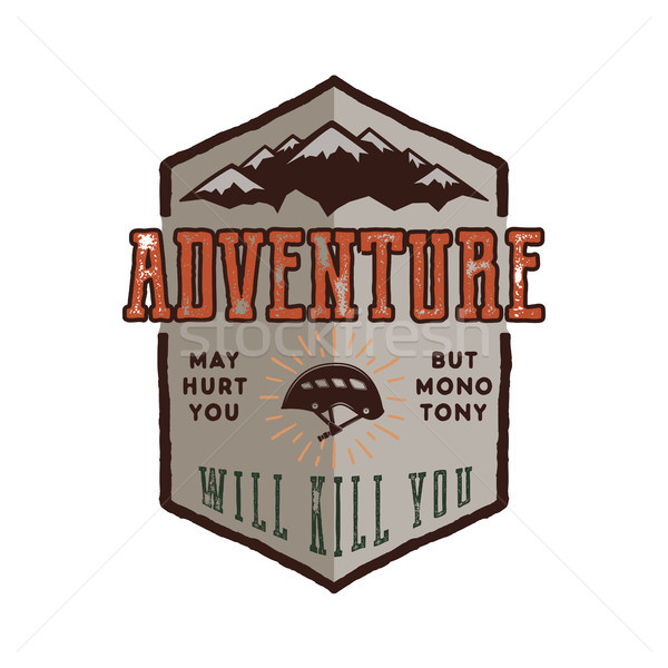 Vintage adventure Hand drawn label design. Adventure May Hurt You sign and outdoor activity symbols  Stock photo © JeksonGraphics