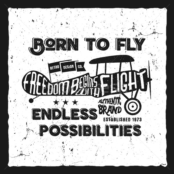 Stock photo: Vintage airplane lettering for printing. Vector prints, old school aircraft poster. Retro air show t