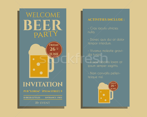 Beer party flyer invitation template with glass of beer. Vintage design for club, pub or night beer  Stock photo © JeksonGraphics
