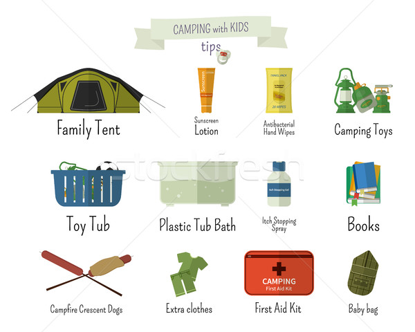 Stockfoto: Camping · kinderen · tips · ingesteld · avontuur