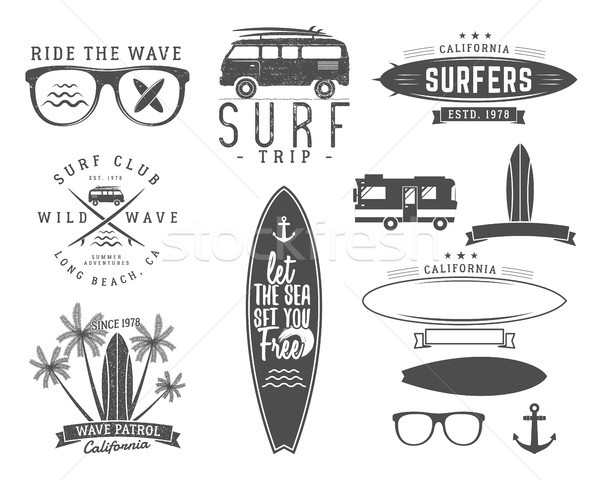 Foto stock: Conjunto · vintage · surfe · gráficos · web · design · imprimir