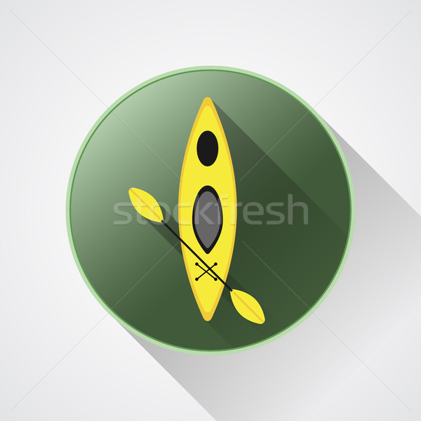 Canoe icon vector. Kayak illustration on a green button. Summer icon and badge. Long shadow. Stock photo © JeksonGraphics