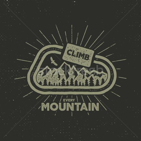  outdoor adventure label. Vintage design with text and climbing symbols - carabiner, mountains. Typo Stock photo © JeksonGraphics
