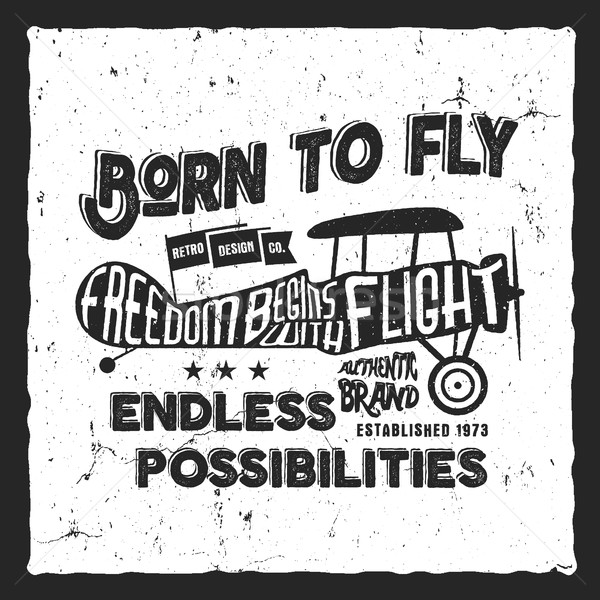 Vintage airplane lettering for printing. Vector prints, old school aircraft poster. Retro air show t Stock photo © JeksonGraphics