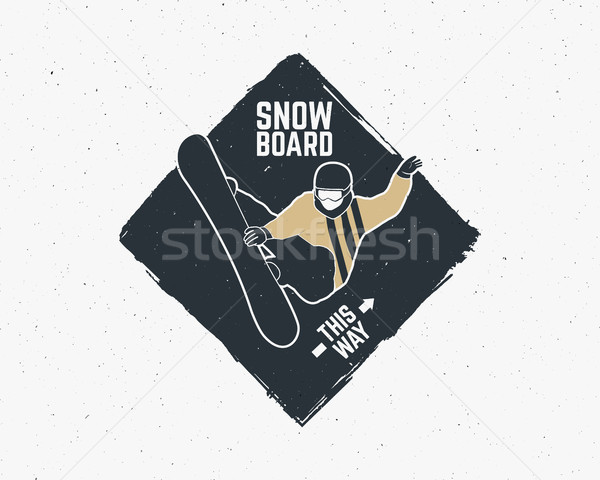 Stok fotoğraf: Snowboard · etiket · bağbozumu · dağ · kâşif · etiket