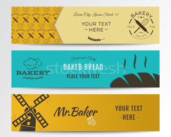 Bakery and food banners collection. Banner set with fresh bread, windmill icons, logos, labels. Styl Stock photo © JeksonGraphics