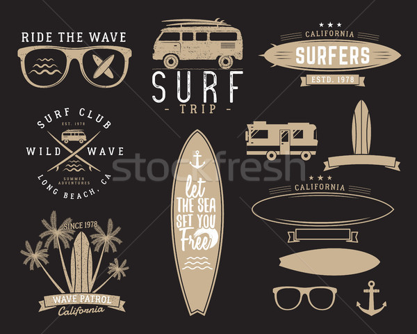 Foto stock: Conjunto · vintage · surfe · gráficos · web · design · imprimir