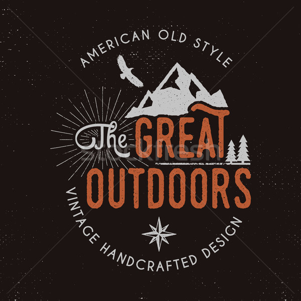 Stock photo: Great outdoors badge and outdoors activity insignia. Retro illustration of great outdoors label. Typ