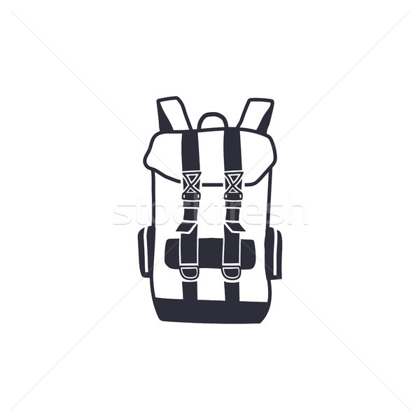 Vintage hand drawn backpack shape in monochrome engrave line style. Adventure icon, pictogram. Campi Stock photo © JeksonGraphics