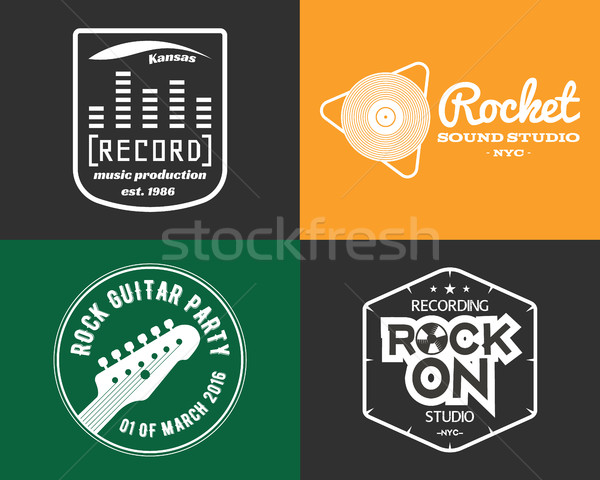 Vector music production studio logos set. Musical label icons. Music insignia and emblems print or l Stock photo © JeksonGraphics