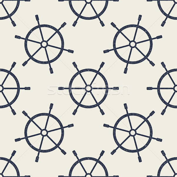 Seamless pattern with hand drawn steering wheels. Retro nautical wallpaper design. Vintage effect ba Stock photo © JeksonGraphics