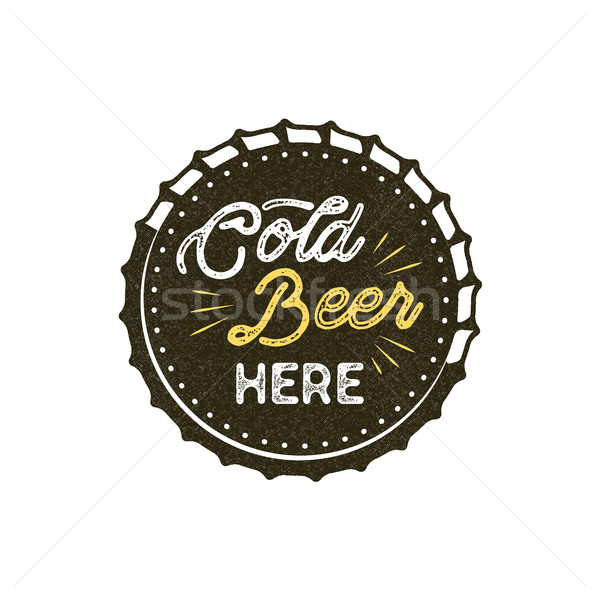 Vintage style beer badge. Ink stamp monochrome design. Cold beer here sign. Letterpress effect for t Stock photo © JeksonGraphics