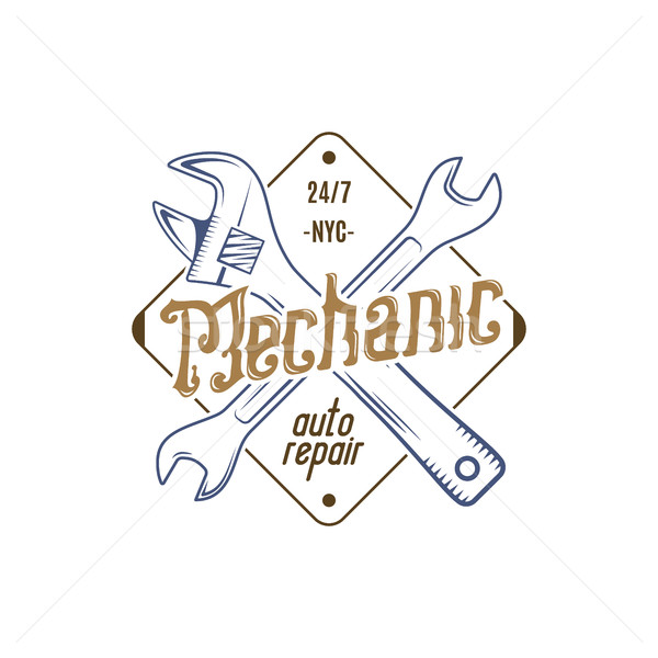 Mechanic repair service label. Illustration of repair service isolated on white. Vintage tee design  Stock photo © JeksonGraphics