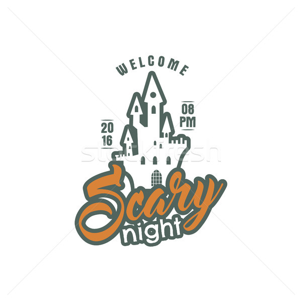 Halloween 2016 party label template with holiday symbols - halloween castle and typography elements  Stock photo © JeksonGraphics