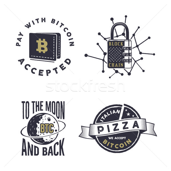 Blockchain, bitcoin, crypto currencies emblems and concepts set . Digital assets logos. Vintage hand Stock photo © JeksonGraphics