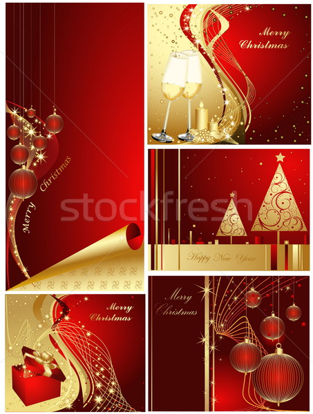 Foto stock: Alegre · Navidad · feliz · año · nuevo · colección · oro · rojo