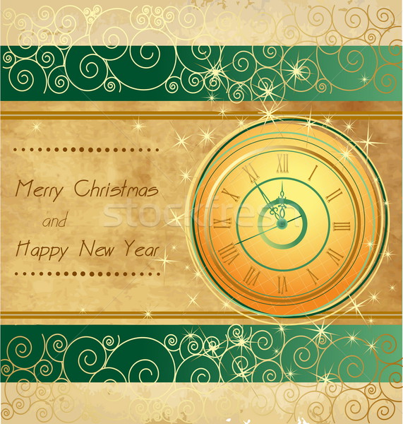 Happy New Year and Merry Christmas vintage background with clock Stock photo © jelen80