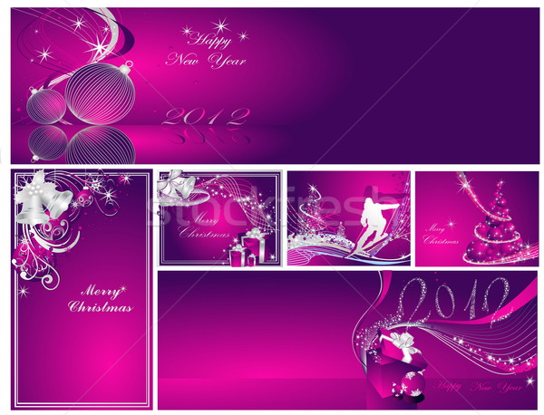 Stock photo: Merry Christmas and Happy New Year collection silver and violet