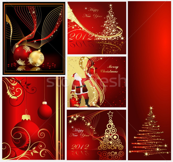 Merry Christmas and Happy New Year collection gold and red Stock photo © jelen80