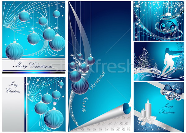 ストックフォト: 陽気な · クリスマス · 明けましておめでとうございます · コレクション · 銀 · 青
