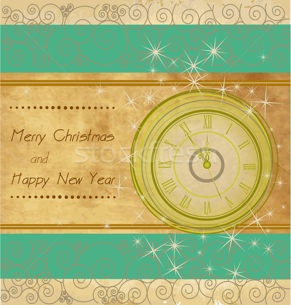 Happy New Year and Merry Christmas vintage background with clock Stock photo © jelen80