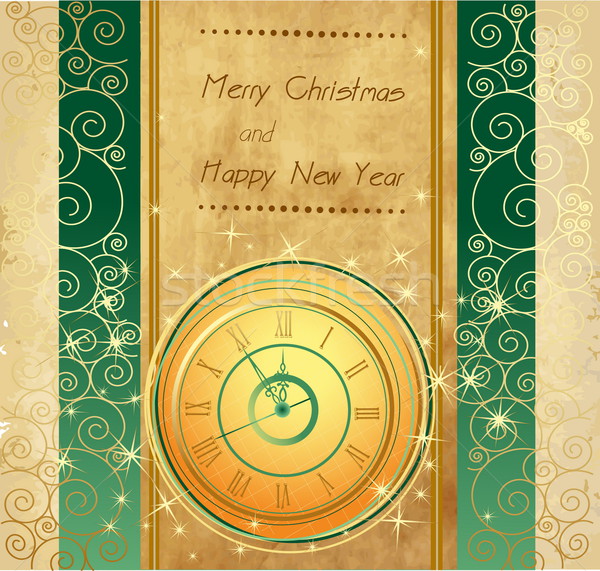 Happy New Year and Merry Christmas vintage background with clock Stock photo © jelen80