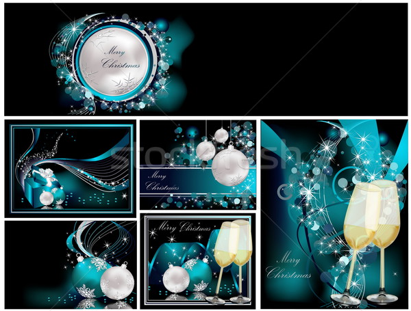 Foto stock: Alegre · Navidad · fondos · colección · plata · azul