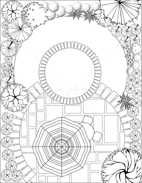 ストックフォト: 庭園 · 計画 · 黒白 · 風景 · コンピュータ · 建物