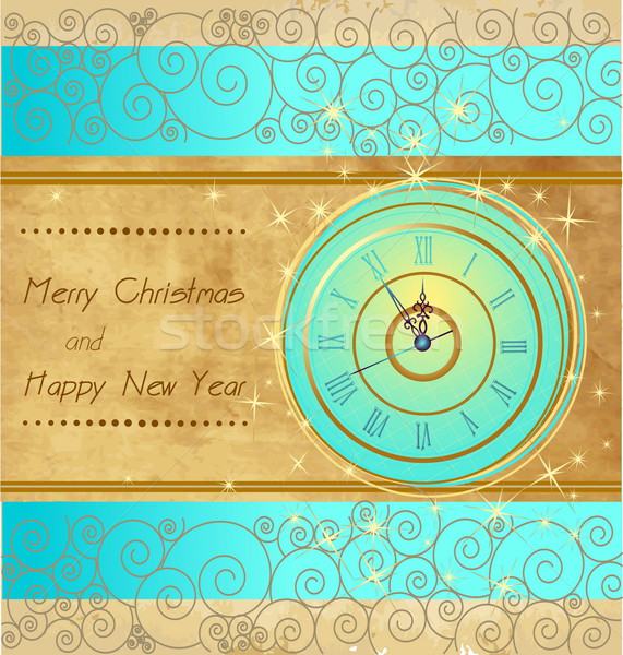 Happy New Year and Merry Christmas vintage background with clock Stock photo © jelen80