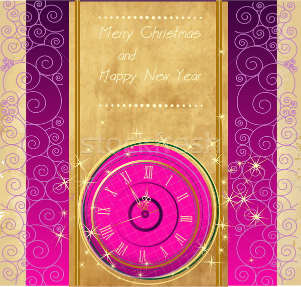 Happy New Year and Merry Christmas vintage background with clock Stock photo © jelen80