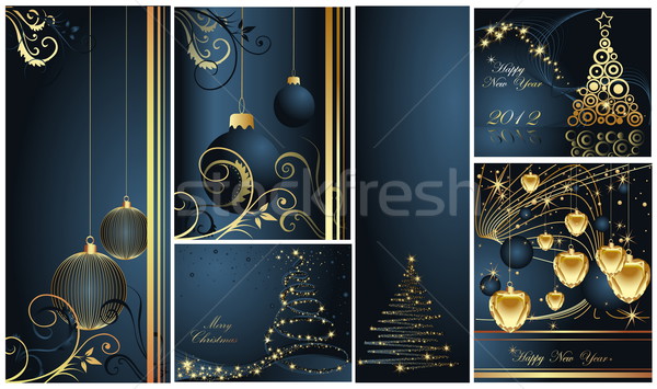 Stockfoto: Vrolijk · christmas · gelukkig · nieuwjaar · collectie · goud · Blauw