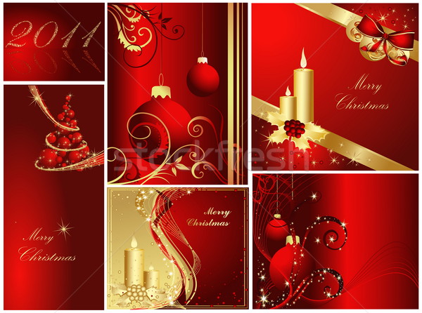 Stockfoto: Vrolijk · christmas · gelukkig · nieuwjaar · collectie · goud · Rood