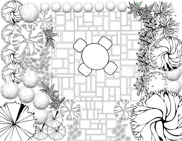 Grădină plan negru alb peisaj calculator constructii Imagine de stoc © jelen80