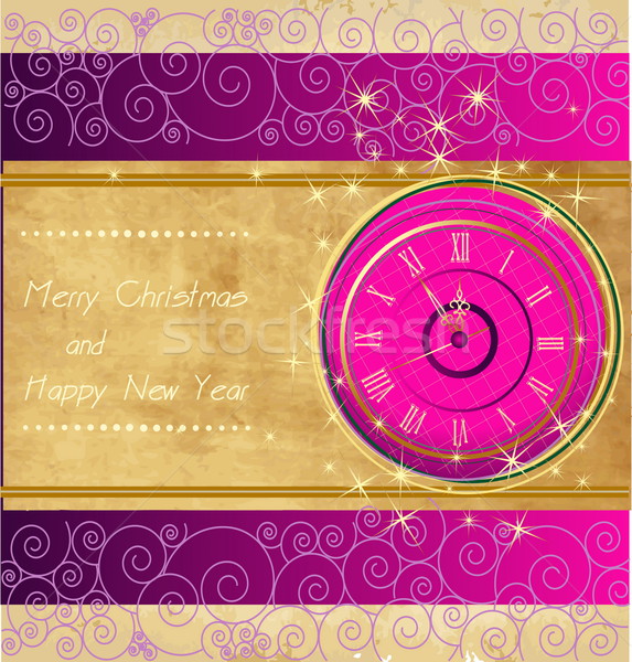 Happy New Year and Merry Christmas vintage background with clock Stock photo © jelen80