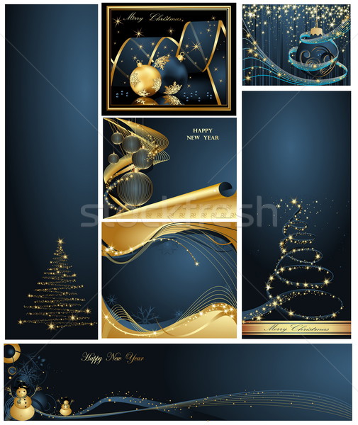 Stockfoto: Vrolijk · christmas · gelukkig · nieuwjaar · collectie · goud · Blauw