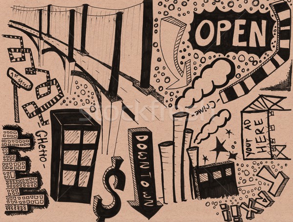 Hand drawn city doodles Stock photo © jeremywhat